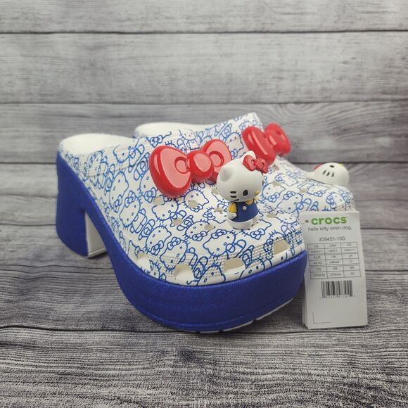 Crocs Hello Kitty 50th Siren Clog M9 W11 Blue White High Heel Jibbitz New NWT - Picture 1 of 6